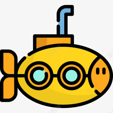 潜艇海洋生物8线性颜色图标图标