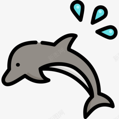 海豚暑假5线性颜色图标图标