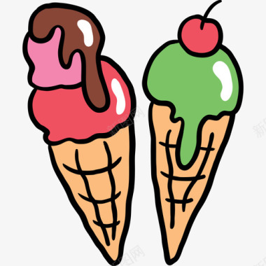 彩色时间轴冰淇淋夏季3彩色图标图标