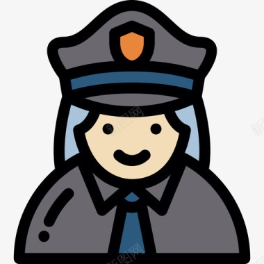 女警察警二局线性颜色图标图标