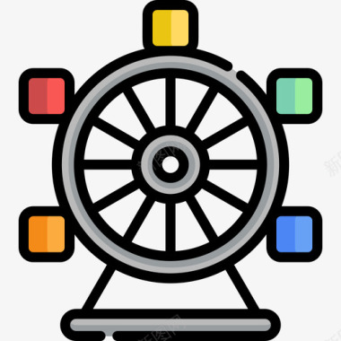 摩天轮游乐场11线性颜色图标图标