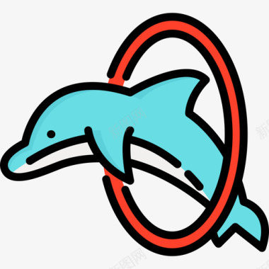 海豚水上乐园3线性颜色图标图标