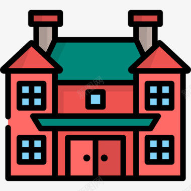维多利亚时代的房子房屋类型线性颜色图标图标