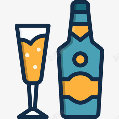 免扣图片元素香槟餐厅元素4线性颜色图标图标