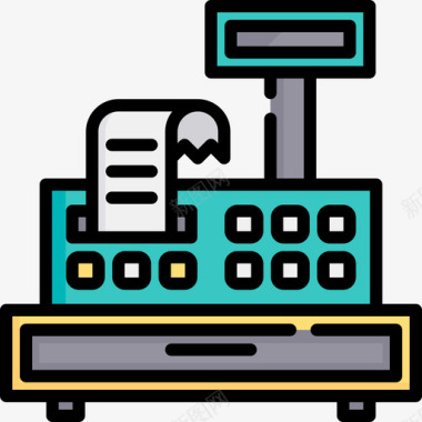 收银台购物中心7线性颜色图标图标