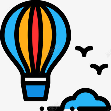热气球背景热气球城市元素7线性颜色图标图标