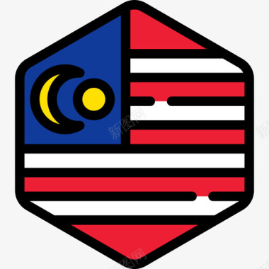 马拉西亚旗帜系列5六边形图标图标