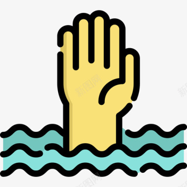 溺水冲浪3线性颜色图标图标