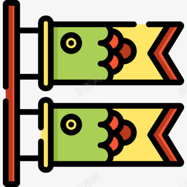 矢量日本面条Koinobori日本14线性颜色图标图标