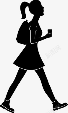 走路女人走路去学校图标图标