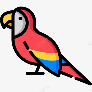 动物鹦鹉在动物园里线颜色图标图标
