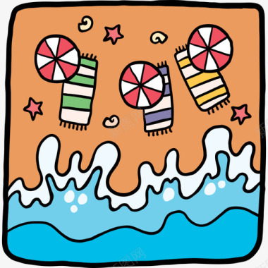 海滩夏季3彩色图标图标