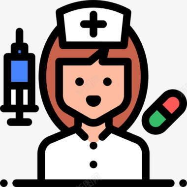 护士职业和工作6线性颜色图标图标