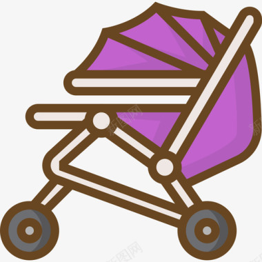 婴儿车婴儿元素线性颜色图标图标
