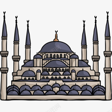 蓝色清真寺世界纪念碑色彩图标图标