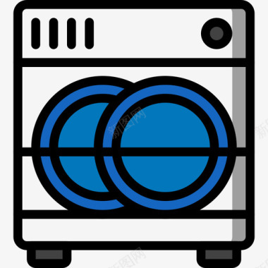 洗碗机厨房用品线性颜色图标图标