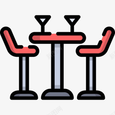桌子酒吧和酒吧3线性颜色图标图标