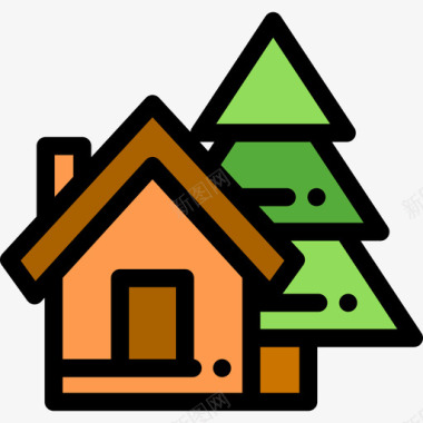 森林创意小木屋小木屋森林12号线状颜色图标图标