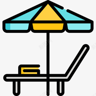 沙滩伞暑假5线性颜色图标图标