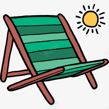 日光浴床夏季3彩色图标图标