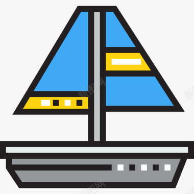 帆船航海和水手线型颜色图标图标