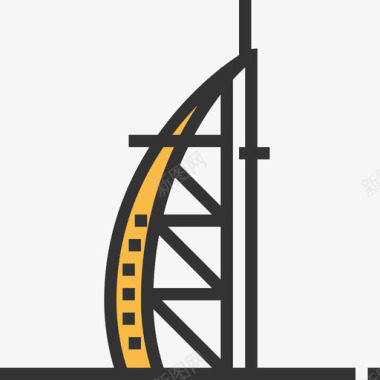 黄色黄岑阿拉伯塔地标12黄色阴影图标图标