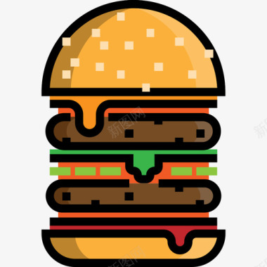 汉堡食品和餐厅3线性颜色图标图标