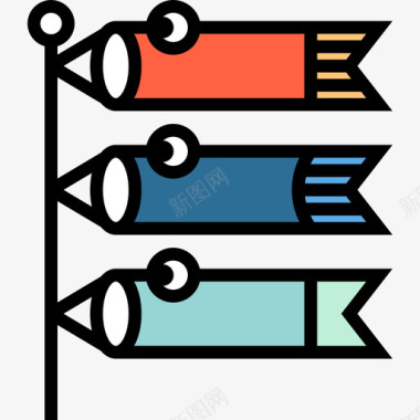 日本美食背景Koinobori日本16岁线性颜色图标图标