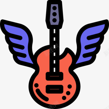 电吉他电吉他摇滚乐4线性颜色图标图标