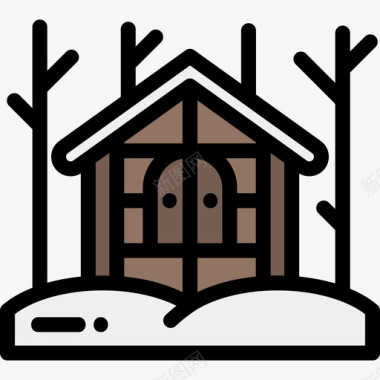 小屋冬季自然2线性颜色图标图标