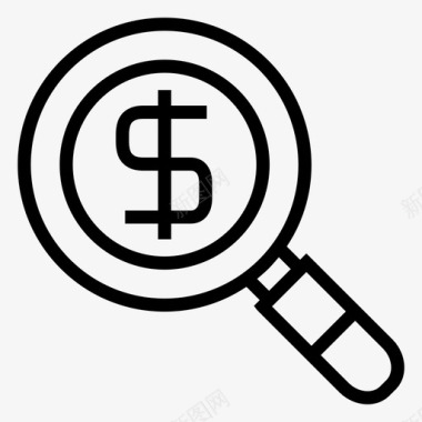 梦想基金硬币美元放大镜图标图标