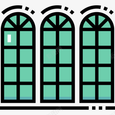 窗户复古装饰6线性颜色图标图标