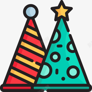 庆祝圣诞节帽子庆祝活动2线性颜色图标图标