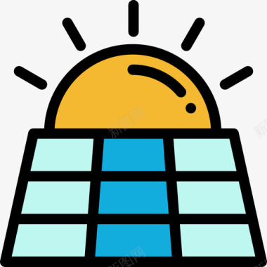 太阳能太阳能电池板生态44线性颜色图标图标