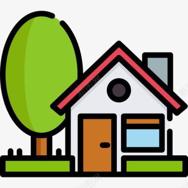 简约房子房子旅行地点表情符号3线性颜色图标图标