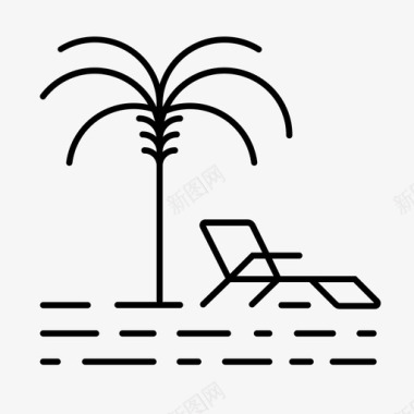 日光浴床沙滩棕榈树图标图标