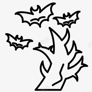蝙蝠飞万圣节树图标图标