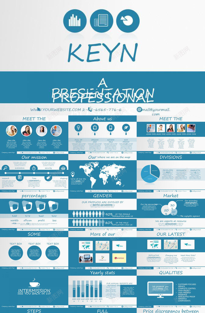 蓝色大气欧美风商务PPT模板_88icon https://88icon.com 商务 大气 欧美 蓝色