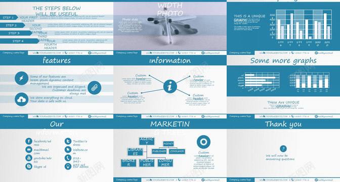 蓝色大气欧美风商务PPT模板_88icon https://88icon.com 商务 大气 欧美 蓝色