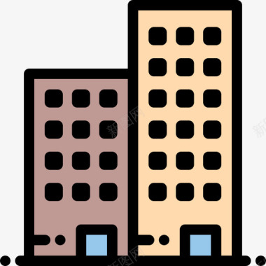 线条小学生公寓城市元素15线条色彩图标图标