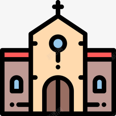 教堂城市元素15线条色彩图标图标