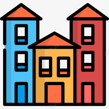 公寓房屋类型线性颜色图标图标