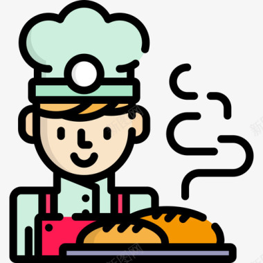 糕点厨师烘焙店18线性颜色图标图标