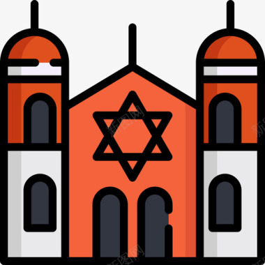 旅游犹太教堂旅游地表情符号3线性颜色图标图标