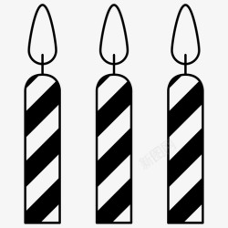 三个蜡烛有条纹的蜡烛庆祝火焰图标高清图片