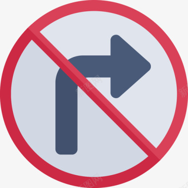 禁止右转交通标志平坦图标图标