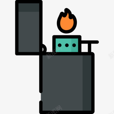 雪茄与打火机打火机摇滚音乐会线性颜色图标图标