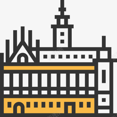 市政米德尔堡市政厅地标13黄色阴影图标图标