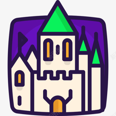 旋转城堡城堡万圣节57线性颜色图标图标