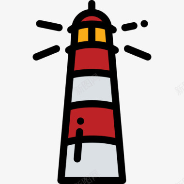 灯塔航海水手线性颜色图标图标